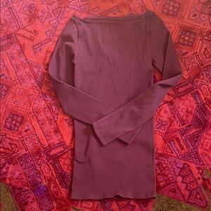 Free People Long Sleeve Ribbed Shirt in Rich Maroon